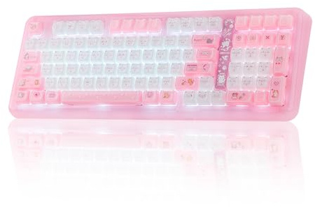 KiiBoom Phantom98 Lite 96% Kabellose Mechanische Gaming-Tastatur, VIA-Programmierbar, Cremefarbene Tastatur mit Dichtung, 8000-mAh-Akku, Hot-Swap, RGB, NKRO für Win/Mac (Rosa, Mochi Schalter)