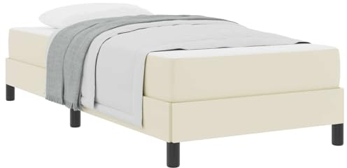 vidaXL Bettrahmen mit Matratze Creme 80 x 200 cm Stoff, Moderner rechteckiger Bettrahmen, robuster Holzwerkstoff, mehrzonen Komfort, Taschenfedermatratze, Schlafmöbel