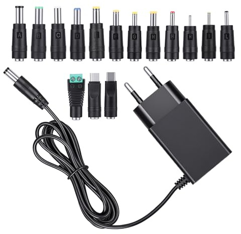 Vexnaro Alimentador 6V 1A Universal, Adaptador con 15 Conectores DC, Fuente de Alimentación CA/CC, para LED Router CCTV Radio Cámaras y Dispositivos Electrónicos de Uso Diario (15 en 1)