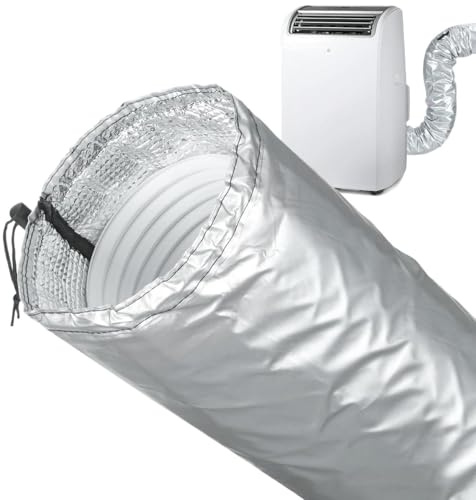 Waterproof Portable Air Con Hose Wrap | Upgraded 4-Layer Aluminum Foil Thermal Insulation Air Con Hose Cover, Fits 5-5.9 Inch Exhaust Hoses, Elastic Drawstring for Adjustable Length