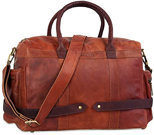 STILORD 'Travis' Weekender Leder Vintage kleine Reisetasche zum Umhängen Handgepäck Reisegepäck Schultertasche in Kabinengröße echtes Büffelleder, Farbe:cognac - braun
