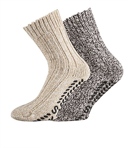 TippTexx 24 2 Paar dicke rutschfeste Norweger Socken (DE/NL/SE/PL, Numerisch, 47, 50, Regular, Regular, Braun-Beige Naturtöne)
