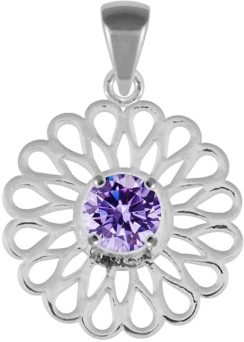 Monster Piercing Lavendel-Runde CZ Stein schneiden Sie Filigrane Blume 925 Sterlingsilber Anhänger