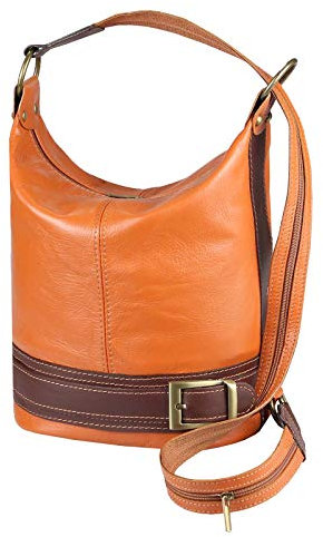 Made IN Italy 2in1 Damen Echt Leder Tasche Rucksack Schultertasche Umhängetasche Daypack Crossbody Henkeltasche Backpack Cognac-Braun