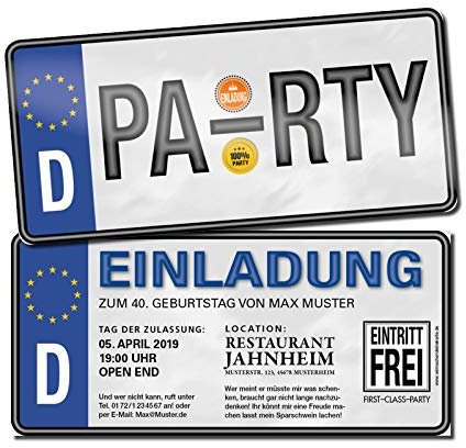 Einladung Einladungskarte Geburtstag Nummernschild
