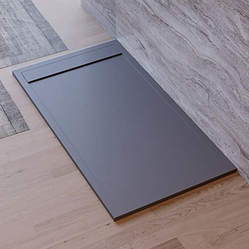 Receveur de douche de couleur anthracite, design moderne, modèle Séville, en marbre minéral effet pierre ardoise, luxury, gelcoat, fin 3 cm