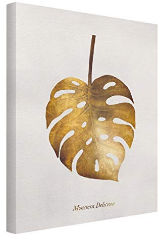 Leinwandbild Gold - Monstera Kunstdruck Bild auf Leinwand 40x30 cm
