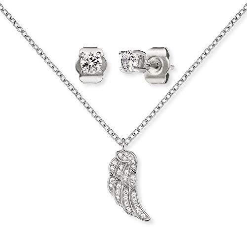 Engelsrufer Damen-Schmuckset Halskette und Ohrringe Flügel ERMT-LILWING-ZI