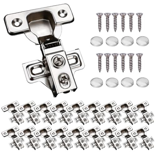 20 Pack Soft Close Cabinet Door Hinges for 1/2 Inch Overlay Cupboard, 105 Degree Opening Angel, Stainless Concealed Kitchen Cabinet Hinges with Mounting Screws, Manual and Door Bumpers