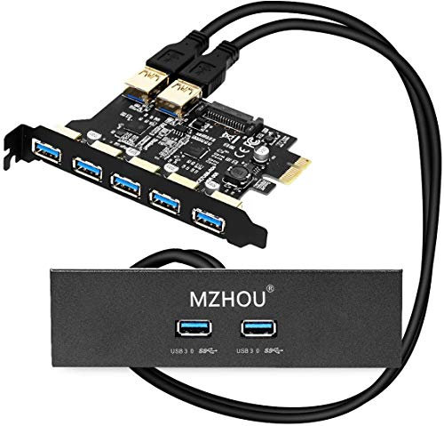 MZHOU PCIE to USB 3.0 7-Port Expansion Card, USB 3.1 GEN1 5Gbps Front Dual USB A-Port Expansion Card for Windows.