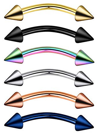 Longbeauty 6 Stück Piercing Banane Set 1.2mm Edelstahl Kegel Augenbrauen Eskimo Rook Septum Helix Lippe Nase Ohr Bananenstecker Curved Barbell Piercing Schmuck 10mm Länge