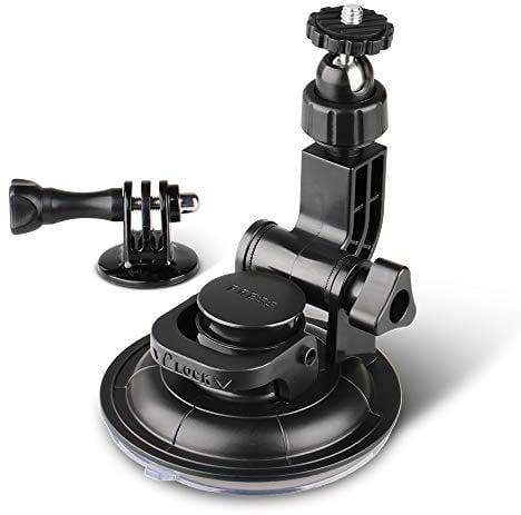 HSU Supporto a ventosa per auto compatibile con videocamere GoPro Hero 11/10/9/8/7/6/5/4/3, Osmo Action, Insta 360, perfetto per parabrezza e finestrini