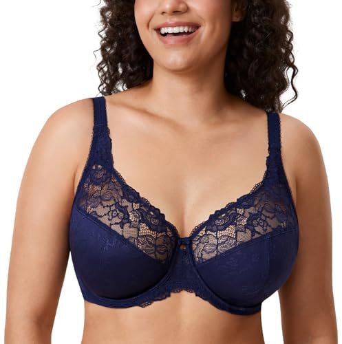 Delimira Women's Beauty Lace Non Padded Minimiser Full Figure Underwire Bra Blueberry 42DD
