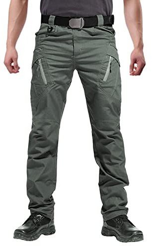 FEDTOSING Men's Outdoor Cargo Work Trousers Military Tactical Pants Combat Ripstop Trousers (Grey Green 38W / 30L)