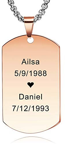 MeMeDIY Personalisierte Dog Tag Halskette Angepasst Gravur Name Datum für Männer Damen Freund Freundin Edelstahl Anhänger Liebhaber Jubiläum Valentinstag Schmuck Geschenk(Roségold Farbe)