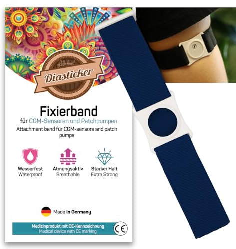 Diasticker® | Freestyle Libre 3 - Fixierband | Flexibel - Wasserfest - Starker Halt | Sensor-Schutz, Fixierung für Freestyle Libre Sensor | Halter: Weiß (Medium: 25-35 cm, Marine)