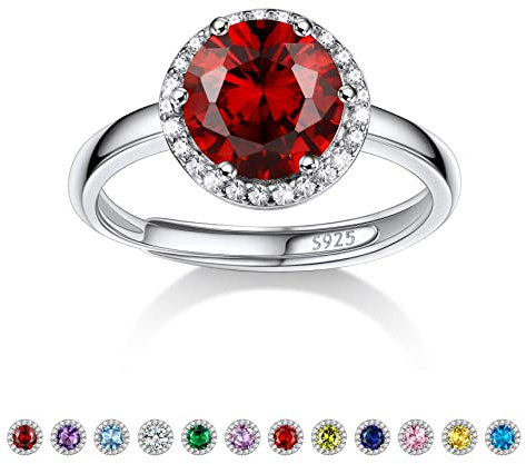 Bestyle Zirkonia Ringe für Damen Geburtsstein Januar Fingerring Verstellbarer Ring Silber 925 Mädchen Bling Modeschmuck