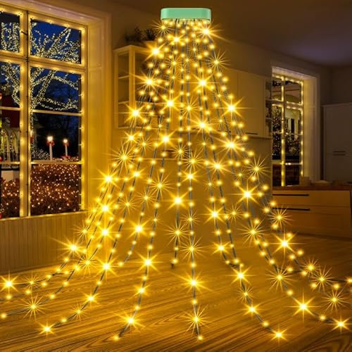 GYLEFY luci Albero di Natale, 3M*16 Rami Catene Luminose dell' Albero Natale 480LED, Anelli Ghirlande Impermeabile per Esterno Interno -Bianco Caldo