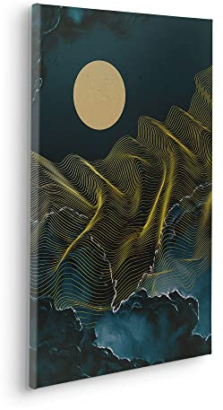 Komar Keilrahmenbild im Echtholzrahmen - Moon Waves - Größe 40 x 60 cm - Wandbild, Kunstdruck, Wanddekoration, Design, Wohnzimmer, Schlafzimmer
