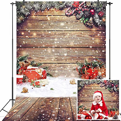 Weihnachten Holz Wand Fotografie Hintergrund Rustikaler Holzboden Hintergrund Winter Feiertage Glitzer Weihnachten Party Dekoration für Kinder Portrait Fotostudio Requisiten (1,5 x 2,1 m)
