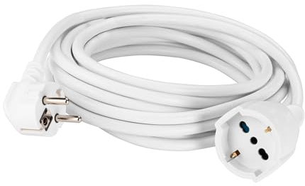 POLY POOL | PP2624QB Prolunga Elettrica 250V Cavo Elettrico Bianco Estensibile 5 Metri, Spina Elettrica 16A 2P+T Salvaspazio, Presa Elettrica Schuko P40 10A/16A 2P+T Pluristandard (Italiana E Tedesca)