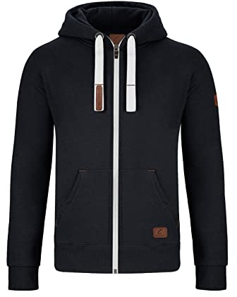 GYMAMBA Warme Sweatjacke Herren mit Lederpatches, Kapuze und durchgängigem Reißverschluss