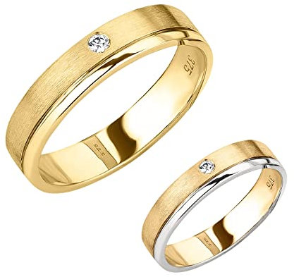 Ardeo Aurum Damenring Trauring 375 Gold Bicolor Gelbgold-Weißgold 0,02 ct Diamant Brillant 4 mm Breite Ehering Verlobungsring Modell 187 Größe 56