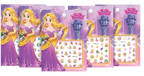 FEIFEI'S BOW 5 Sheets Toddlers Princess Elsa Minnie Kids Girls Nail Stickers Earring Stickers Art Decal Party Bag Fillers Decor for Kids Girls Birthday Gift (Rapunzel Nail Stickers)