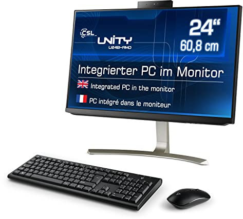 PC Tout-en-Un CSL Unity U24B-AMD, 60,5 cm (23,8 Pouces, 1920x1080 Full HD) - AIO Puissant (AMD Ryzen 7 5700G CPU 8x3800 MHz, 2000 Go SSD, 32 Go DDR4-RAM, Windows 11 Famille), Noir