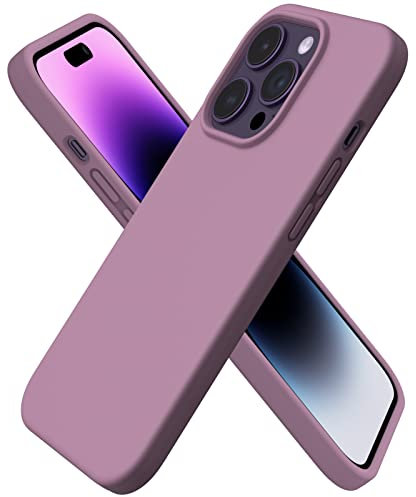 ORNARTO Compatible with iPhone 14 Pro Case 6.1, Slim Liquid Silicone 3 Layers Full Covered Soft Gel Rubber Case Cover 6.1 inch-Lilac Purple