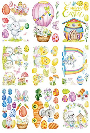 Fensterbilder Ostern , 9 Blatt Wiederverwendbare Osterdeko Fensterdekoration, DIY Aufkleber Hasen Eier Ostern Decoration Fensterbilder, PVC Fensterdeko für Ostern Hause Kinderzimmer (D, One Size)