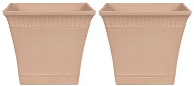 Lot de 2 Cache-Pots Roses en Pierres et Polyrésine Carrés Style Ancien Psatha
