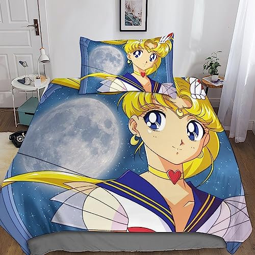 Sailor Moon Set Di Biancheria Da Letto Per Con Copripiumini Stampa 3D Copripiumino Biancheria Da Letto Per Ragazzi E Ragazze Single（135x200cm）