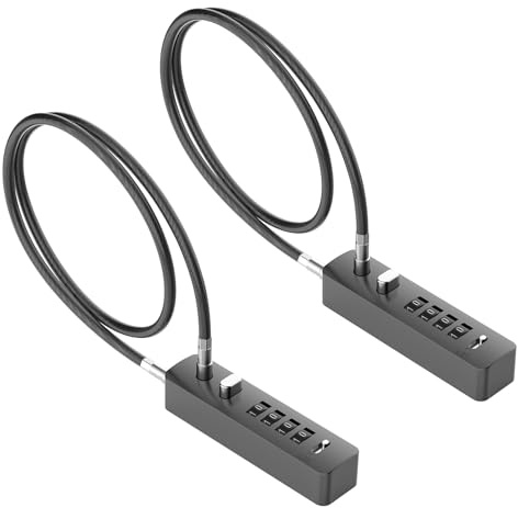 MeBantoo Cable Locks with Combination, 23.6 Steel Cable Rope Snowboard Lock with 4-Digit Combination, Adjustable Gate Locks for Outdoor Fence, Bike, Locker, Cabinet, Refrigerator (Gray - 2pcs)