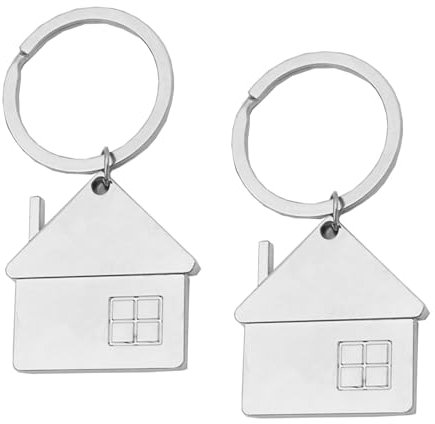 MEMOFYND Set mit 2 Haus-Schlüsselanhängern, Edelstahl-Schlüsselanhänger, Zuhause-Schlüsselanhänger, tragbare Schlüsselanhänger, Einweihungsgeschenke für Paare (Silber)