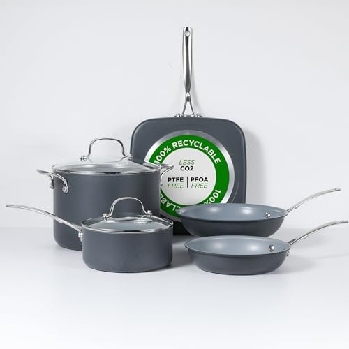 COMMERCIAL CHEF Set di pentole ECOPAN da 7 pezzi per casa e cucina, set di pentole e padelle in alluminio anodizzato duro antiaderente con padella, casseruola, pentola e altro ancora, set di pentole e