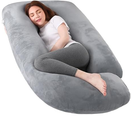 Otauoaea Schwangerschaftskissen, J-förmiges Ganzkörperkissen, Stillkissen XXL, Seitenschläferkissen zum Schlafen für Schwangere mit Abnehmbarem und Waschbarem aus Samtbezug, 145x70cm(Hellgrau)