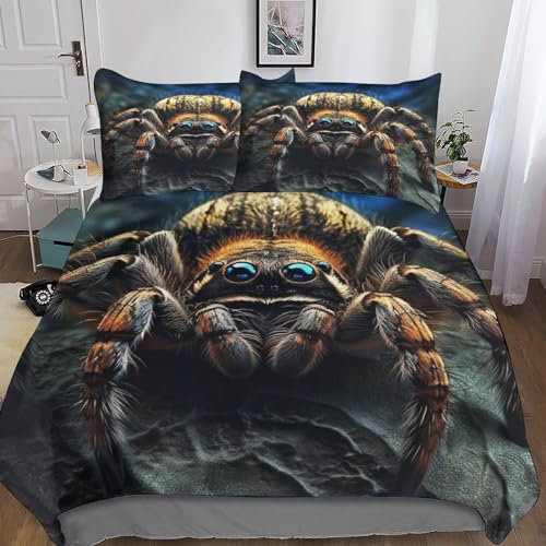 Spinne 3D-Gedruckter Bettwäsche wild Spinne Bettwäsche Set Bettbezug Mit Reißverschluss Kissenbezug Geeignet Für Kinder Und Jugendliche Die Spinne Duvet Cover 3-Piece doppelt 200x200cm Spinne Bettzeug