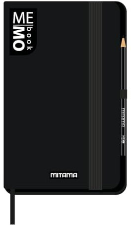 Mitama Taccuino Large NERO - MEMO BOOK - NOTEBOOK - Copertina Soft Touch - Tasca interna + Matita Inclusa - Fogli a Quadretti 5 mm - 13 x 21 cm