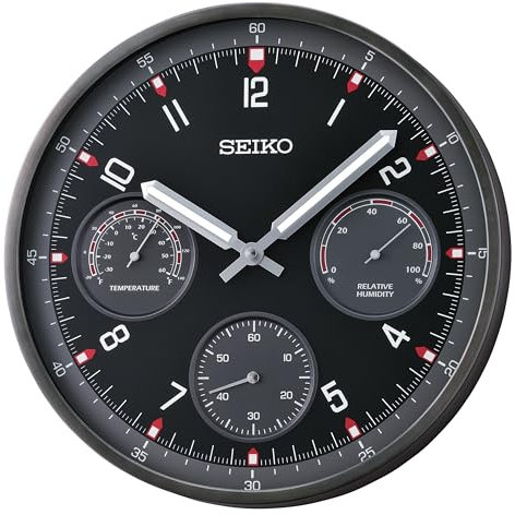 SEIKO Shelby Wanduhr ohne Ticken, Schwarz, 33 cm