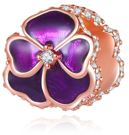 Rimgoris 925 Sterling Silber Charme für Frauen Armbänder Halskette Stiefmütterchen Blume violett Blütenblatt Clips baumeln Charme Geschenk 2 Packs
