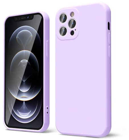 oakxco for iPhone 12 Pro Max Case Liquid Silicone, Soft Rubber Gel Elegant Aesthetic Basic Simple Cover, Slim TPU Matte Solid Color Plain Smooth Case for Women Girl, Lilac Lavender Light Purple