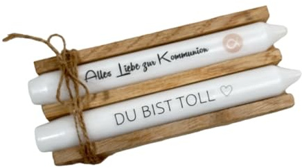 AWASG Kerzen mit Spruch 2er Set - Alles Liebe zur Kommunion du bist Toll - Geschenkkerze Kommunionsgeschenk Mädchen Jungen - Stabkerze mit Kerzentattoo 1. hl. Kommunion