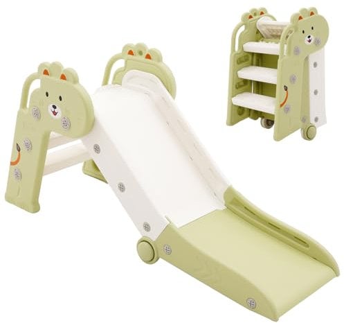 HOMCENT Toboggan pour Enfants, Pliable, pour l'extérieur et l'intérieur, Toboggan de Jardin pour Tout-Petits, Coins arrondis pour économiser de l'espace, Vert