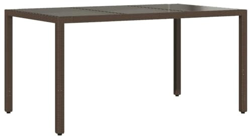 vidaXL Gartentisch mit Glasplatte, Terrassentisch Garten Esstisch, Gartenmöbel Terrassenmöbel, Tisch Balkontisch, Braun Poly Rattan