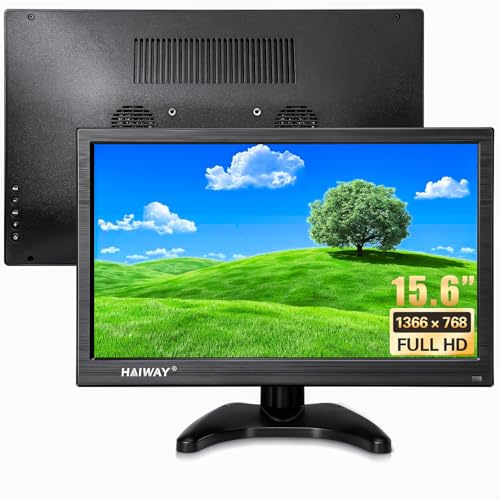 Haiway 15.6 Mini HDMI Monitor 1366 x 768 Resolution CCTV Security Monitor with HDMI Ports BNC VGA AV USB Built-in Speakers LED Monitors for PC Laptop and