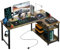 COMHOMA Schreibtisch Gaming Tisch mit Regal, Eckschreibtisch mit USB-Ladeanschluss und Steckdose, 120cm Computertisch L Form, PC Tisch für Büro, Heimbüro
