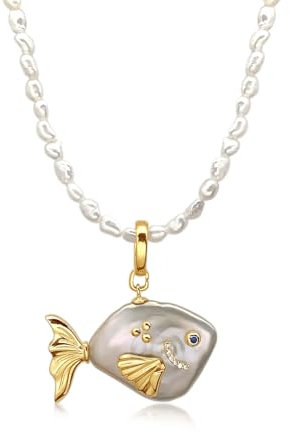 Hipearl Fisch 14-20mm Süßwasserperlen Anhänger Halskette Fischperlenkette Frauen Mutter Tochter 18k vergoldet Verlängerung Geburtstagsgeschenk für Sie (Rosa)