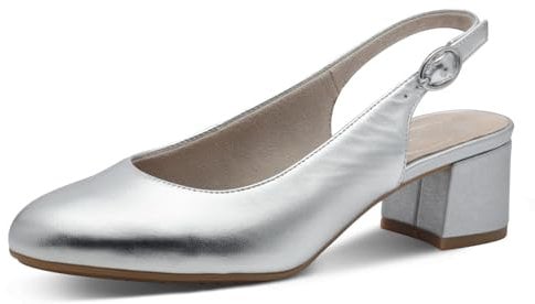 Tamaris Comfort Damen Slingpumps aus Leder mit Schließe, Silber (Silver), 37 EU