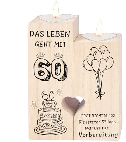 60 Geburtstag deko,Handgefertigte Kerzenständer aus Holz,60 Geburtstag Frau&Mann, Geschenke zum 60 Geburtstag(60 Geburtstag)